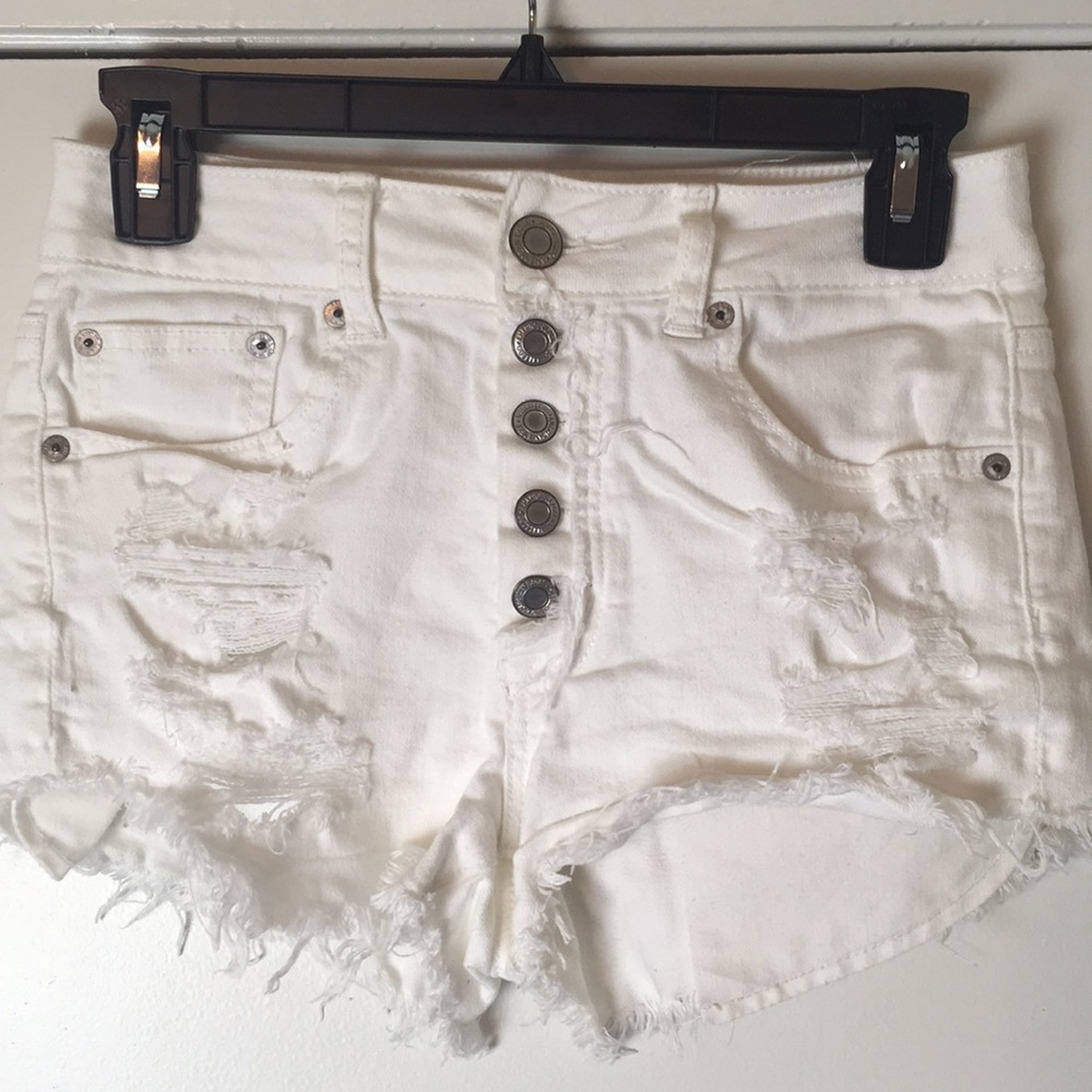 White AE Distressed Denim Shorts